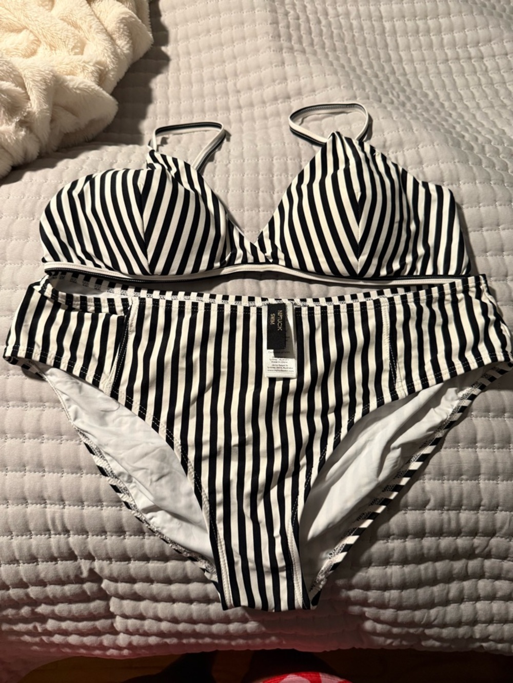 Nip Tuck Black & White Vertical Stripe Bikini Set